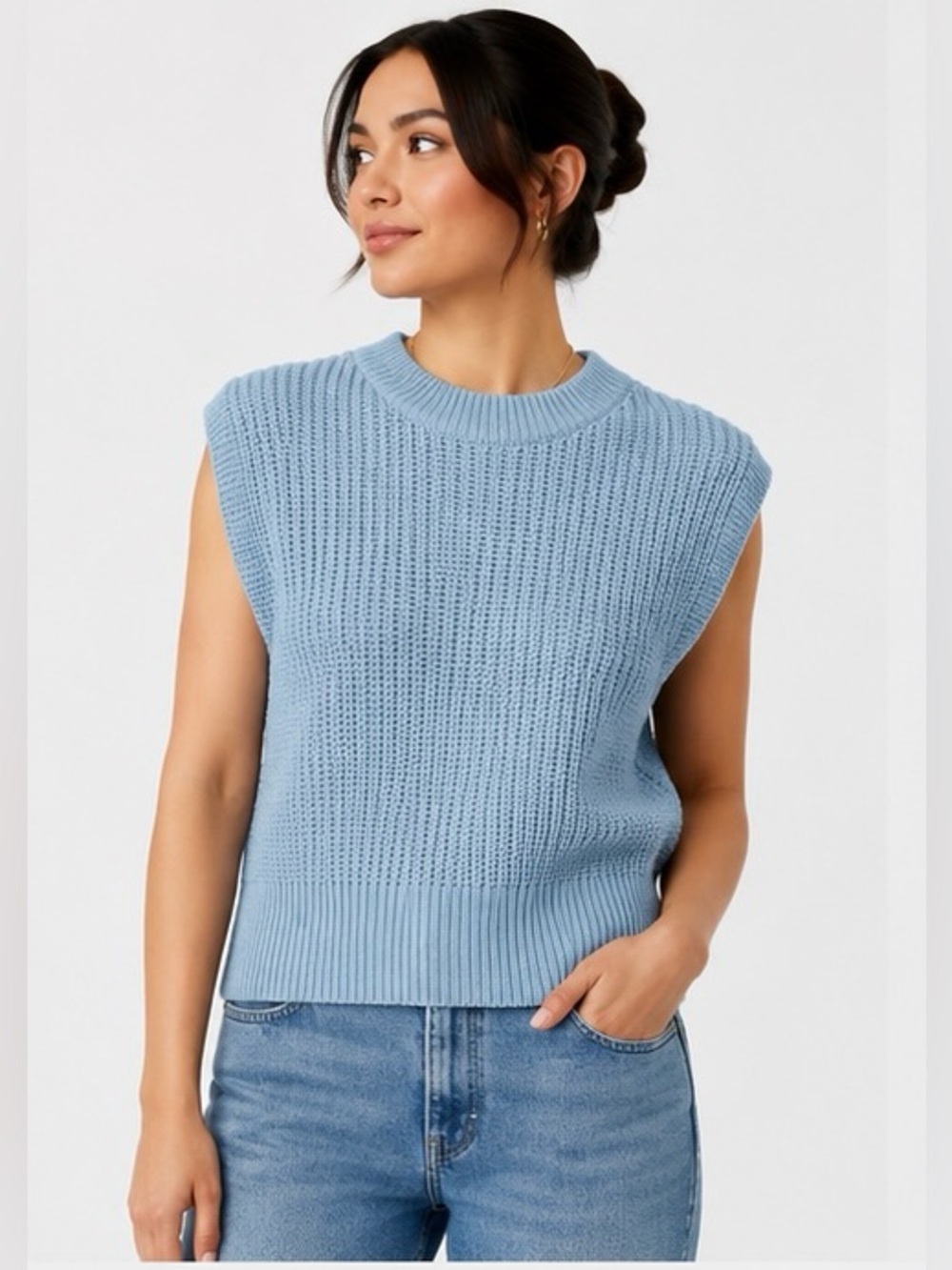 Aritzia Babaton Merino Wool Knit Sweater Vest Light Blue Size S